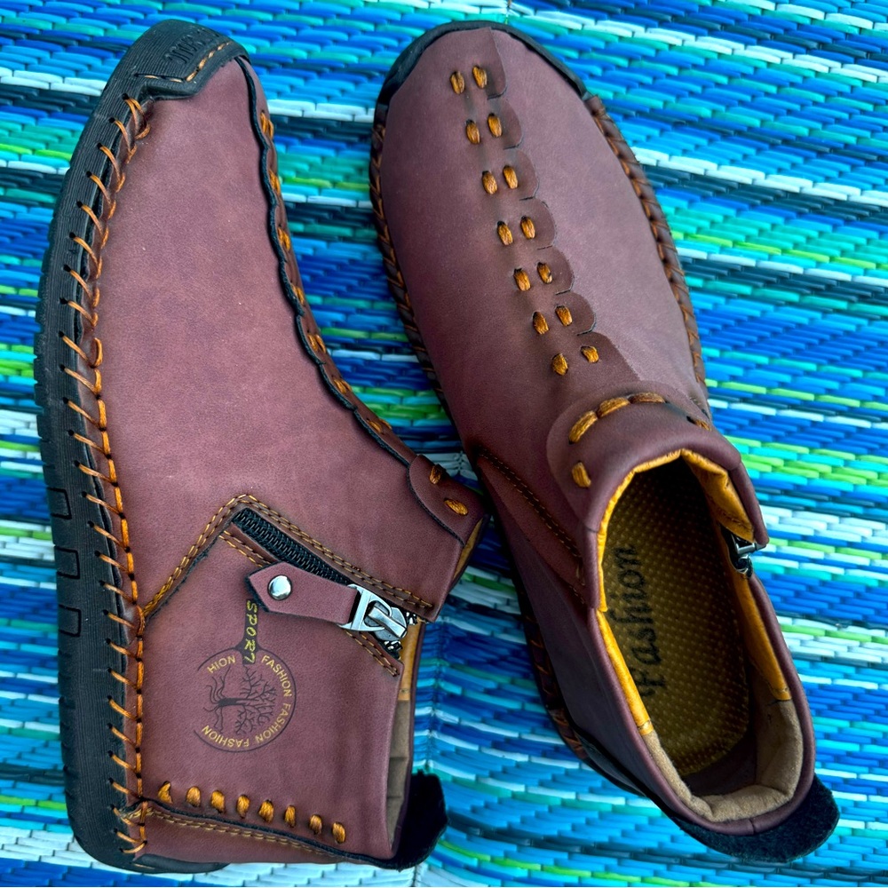 Women’s zip-up moccasins - wine color - never worn NWOT